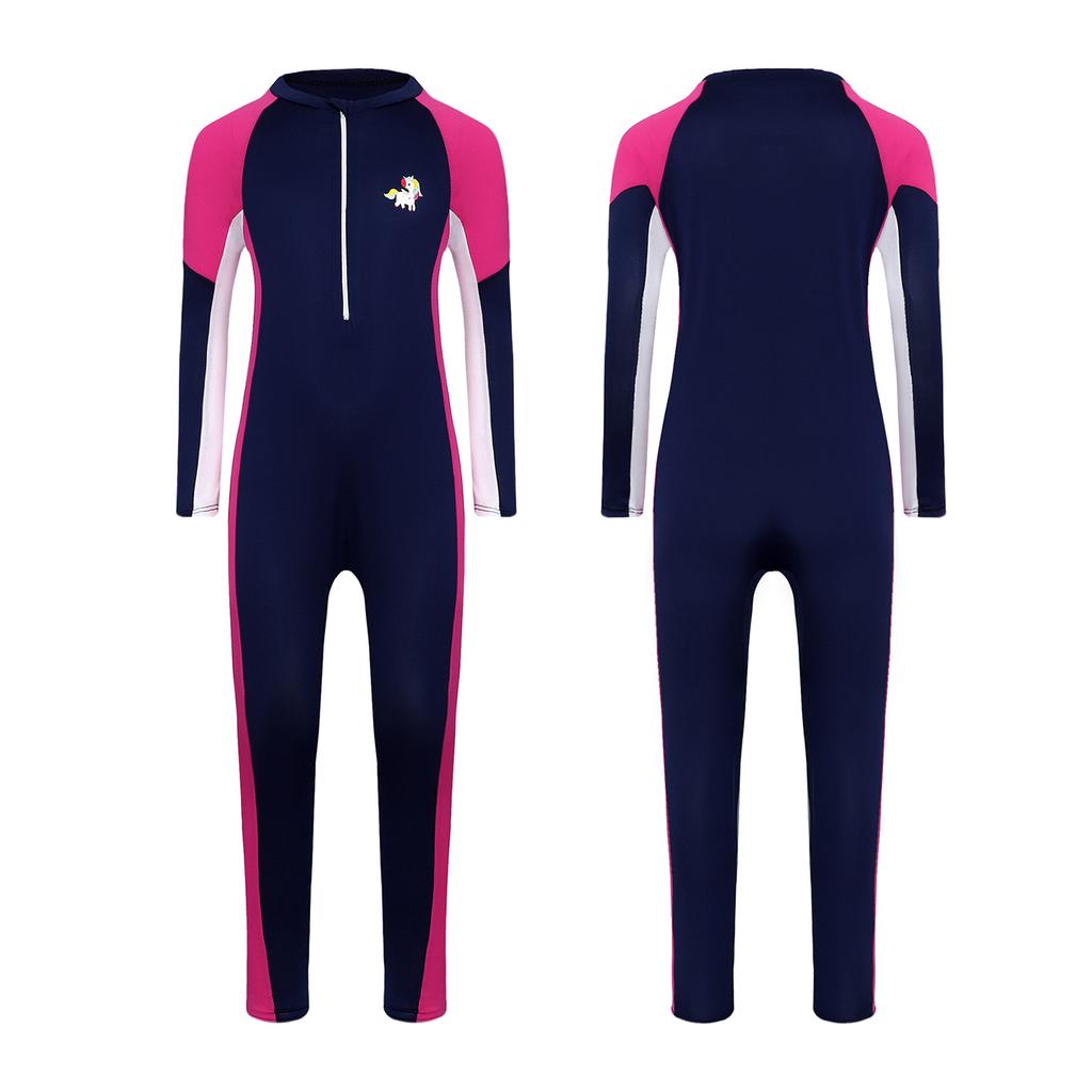 Kids Full Body UV Protection Swim Suit Long Sleeve Zipper Sport Bathing Suit for Girls Beach Surf and Swimming