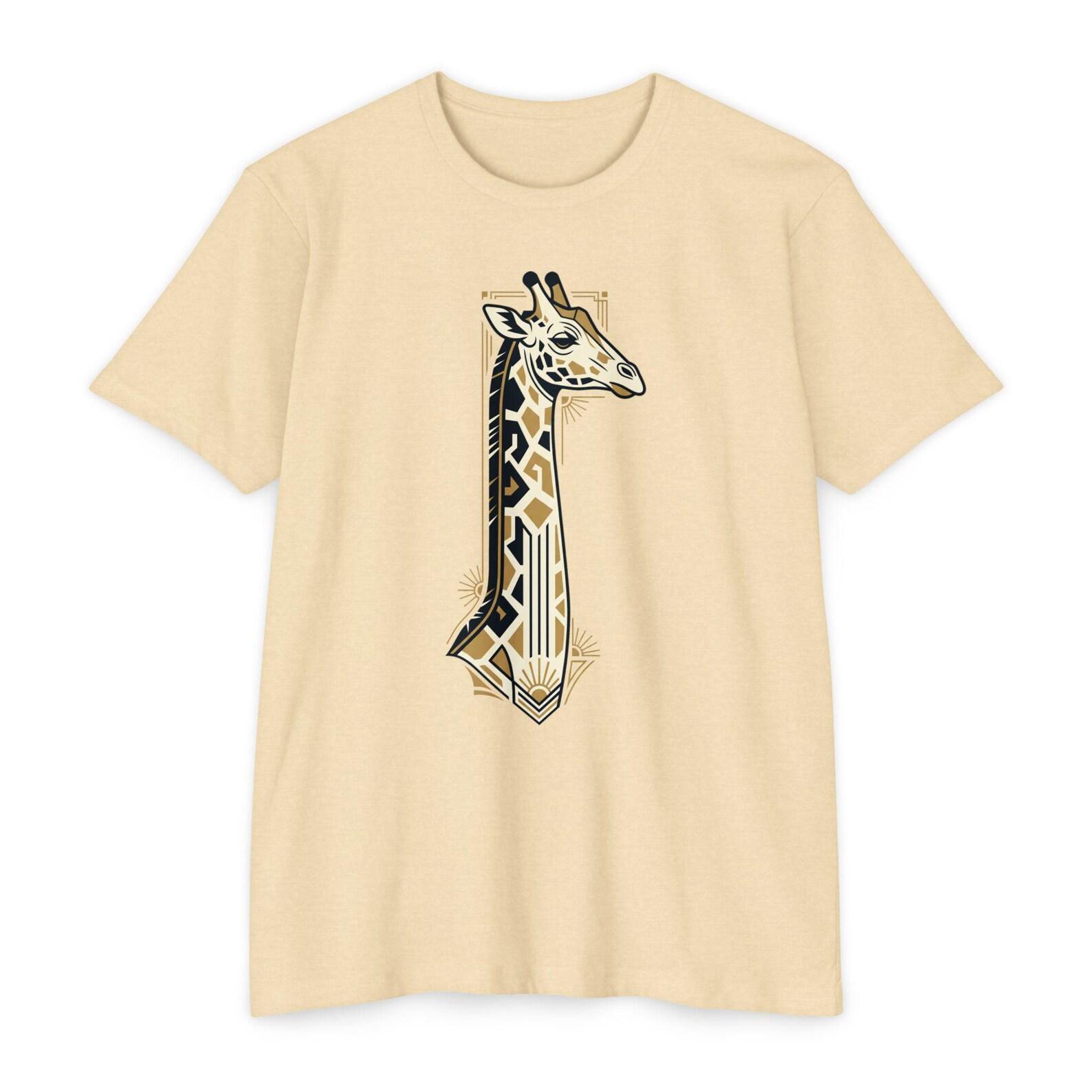 Giraffe T-Shirt Art Deco Geometric Safari Neck Illustration Graphic Tee Animal Lover Gift Unisex Tee 4XL