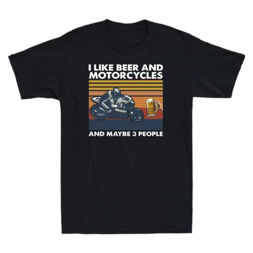 I Like Beer And Motorcycle And Maybe 3 People Funny Vintage Men s T-Shirt Cotton M