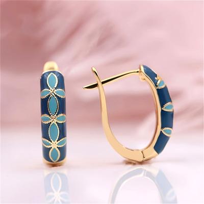 Boucles d'oreilles créoles plaquées or motif fleur émaillée artificielle vintage pour femme Exquiaite Accessoires de bijoux de vacances Cadeau