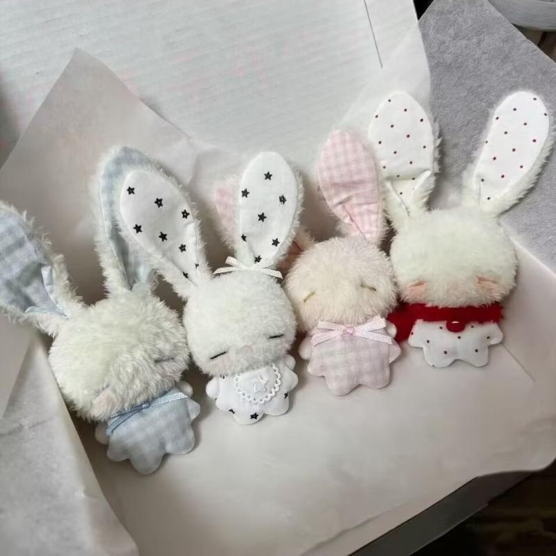 Fluffy Cartoon Stuffed Bunny Keychain Soft Long Ear Plush Bag Charm Cute Bead Chain Pendant for Tote Bag Decor Women