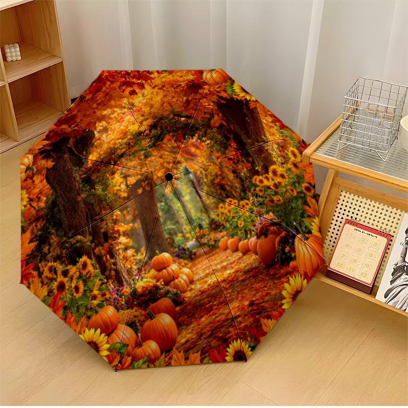 

Autumn Leaves and Pumpkins Printed umbrella windproof folding umbrella portable sun and rain umbrella suitable for gifting