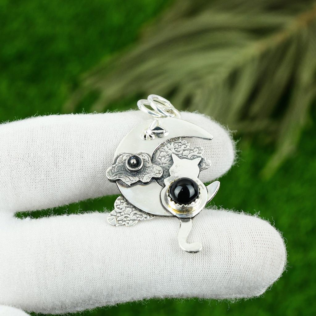 925 Silver Round Natural Black Onyx Root Chakra Wedding Anniversary New Pendant