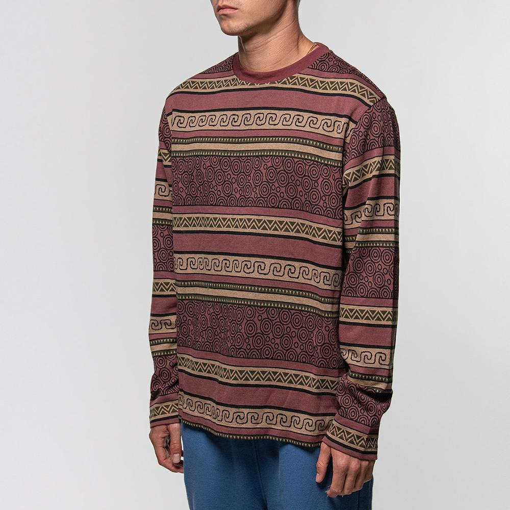 Stussy Cotton Knitted Striped Crew Neck Sweater Men sweater Dark-Red 1140231