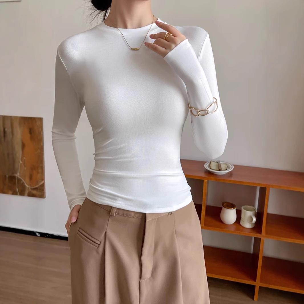 

Women s Slimming Ribbed Crew Neck Black Long Sleeve Knit Top L (120-140 jin)