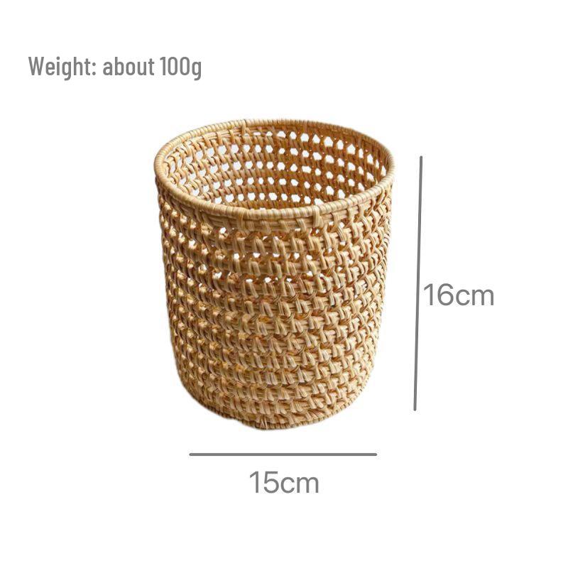 Autumn Rattan Weave Desktop Organizer: Pen Holder & Makeup Storage Box