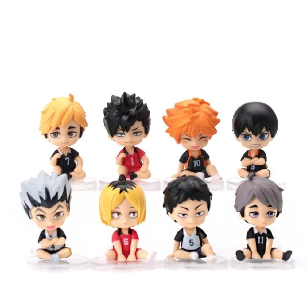 8 Pcs/Lot Haikyuu Q Ver. Volleyball Hinata Shoyo Sugawara Koushi Oikawa Tooru Model Figures Sitting Stands Ornaments Toy Gifts