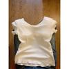 women ribbed knit t-shirt short sleeve bow back cut-out casual form-fitting cropped tee with built-in bra