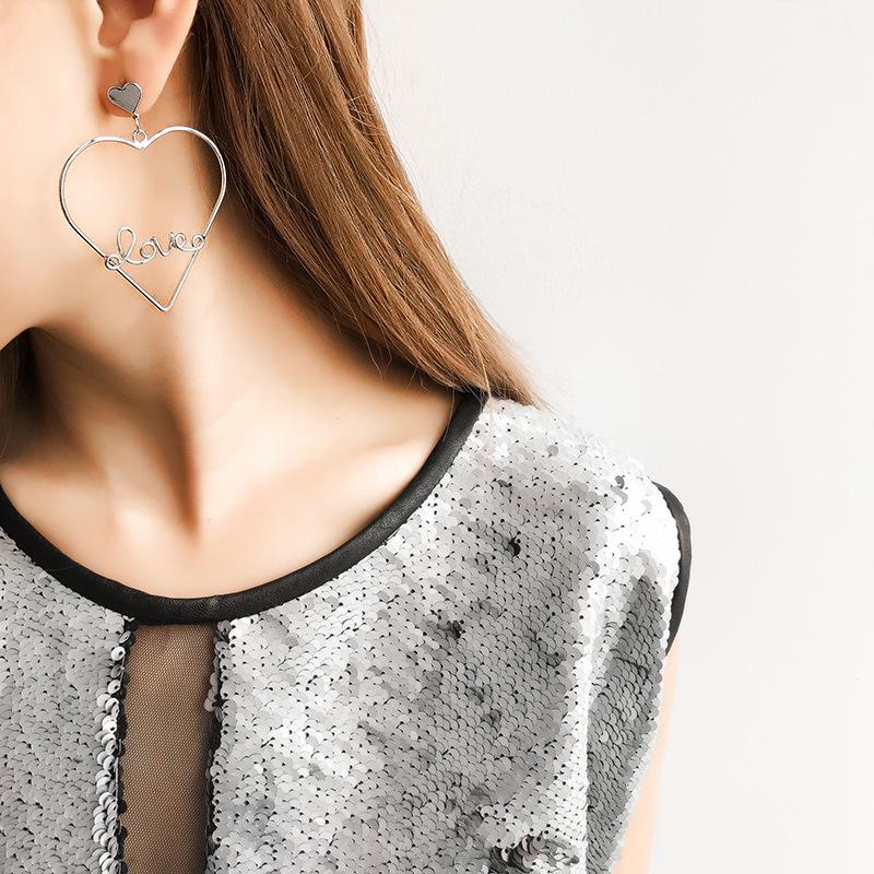 Korean Korean Female 2018 Hollow Heart  Letter Exaggerated Earrings Love