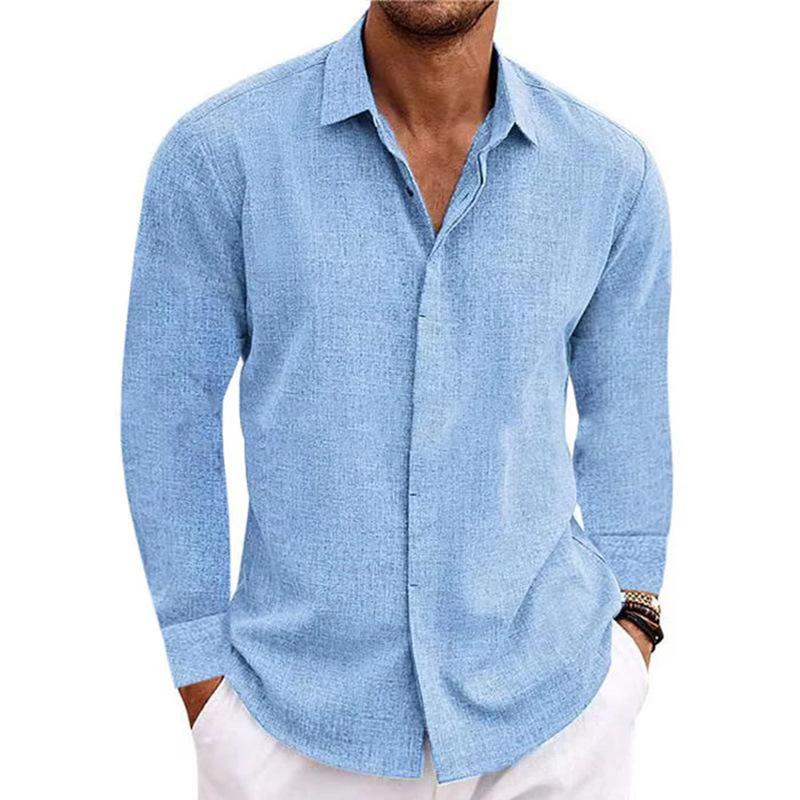 Men's Plus Size Long-Sleeve Linen Cotton Shirt