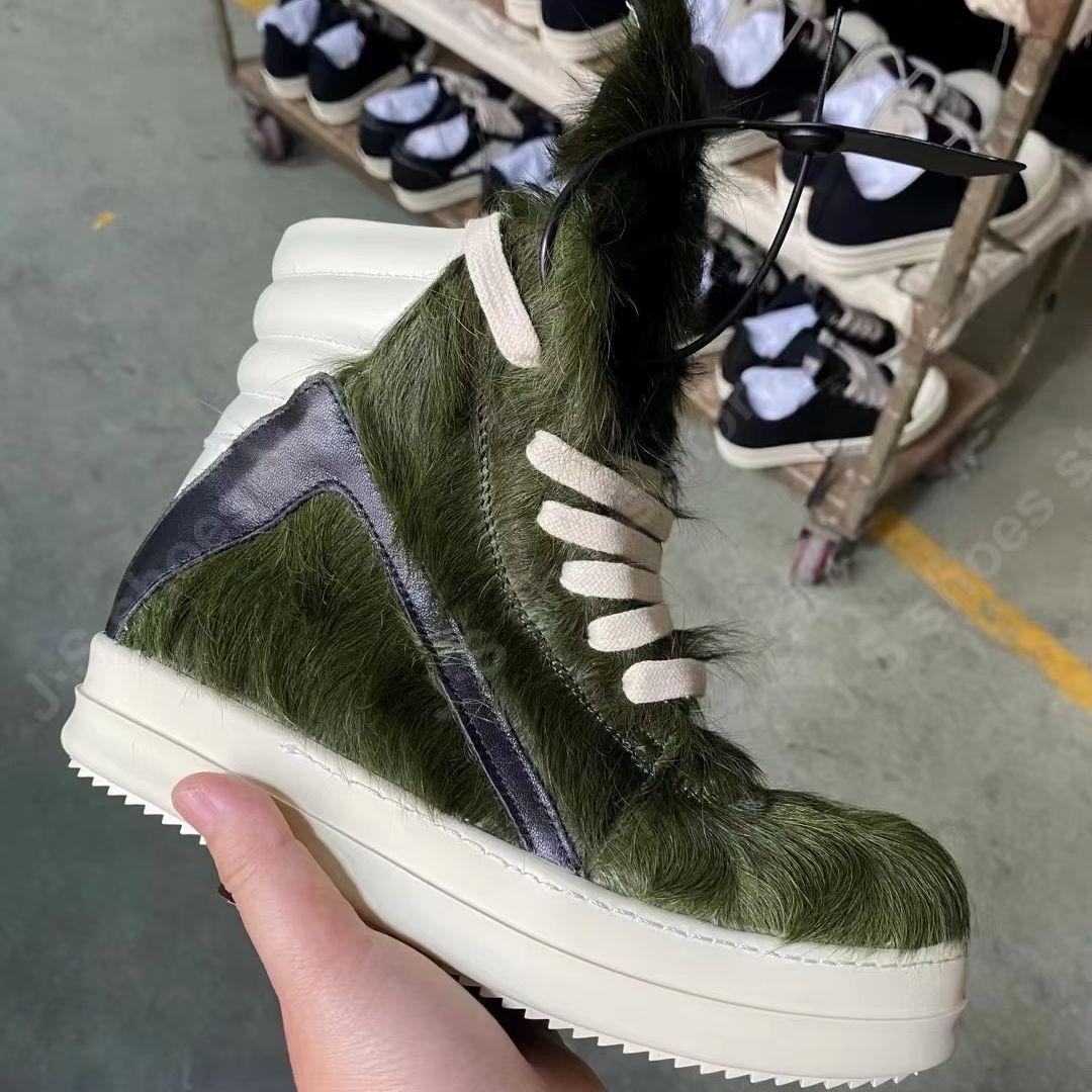 

Ro Классический Дизайн Мужская Обувь Конский Волос Женские Ботинки Высокие Кроссовки Армейский Зеленый Обувь из Конского Волоса Кожаные Кроссовки Ботильоны на Молнии 48 армия зеленый