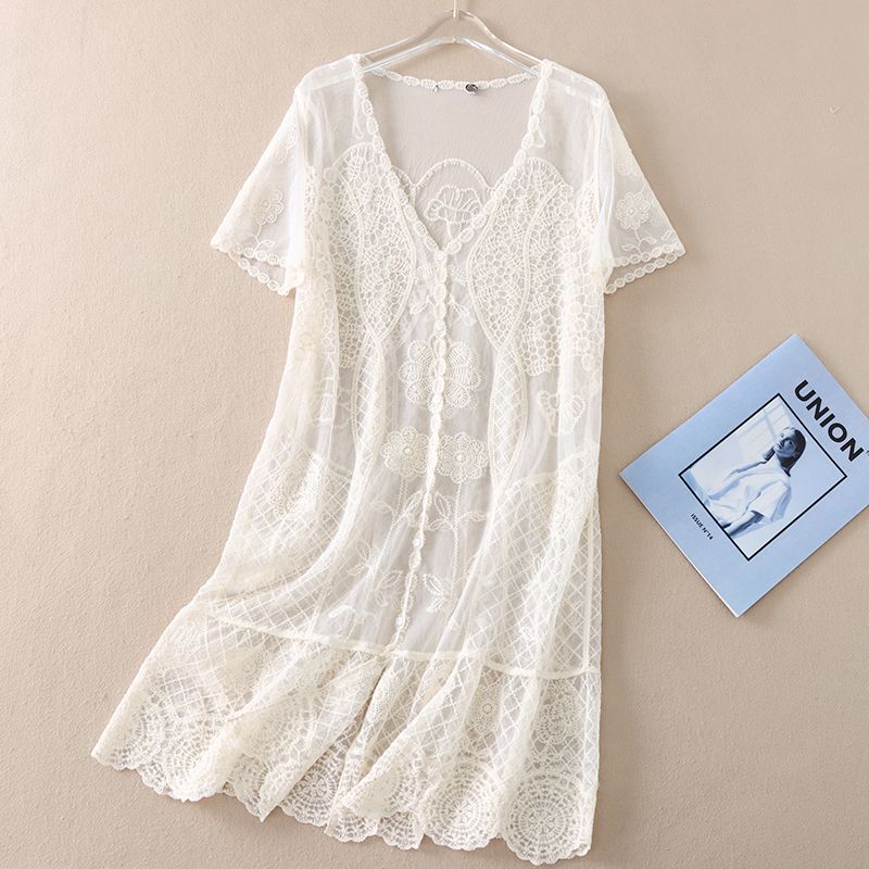 

Wc3beautiful Блузка с короткими рукавами и мечтательным кружевом Beige White S