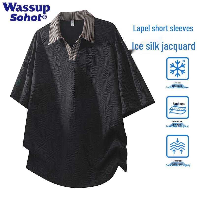 Wassup Sohot Men s Faux Two-Piece Short Sleeve Polo T-Shirt 2XL