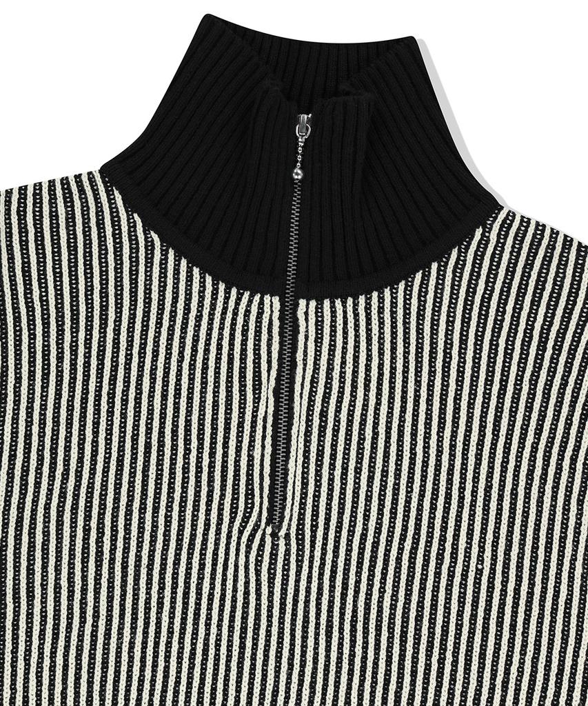 MAHAGRID Cutting Contrast Half Zip-Up Knit Ivory(Mg2Efmk641A)