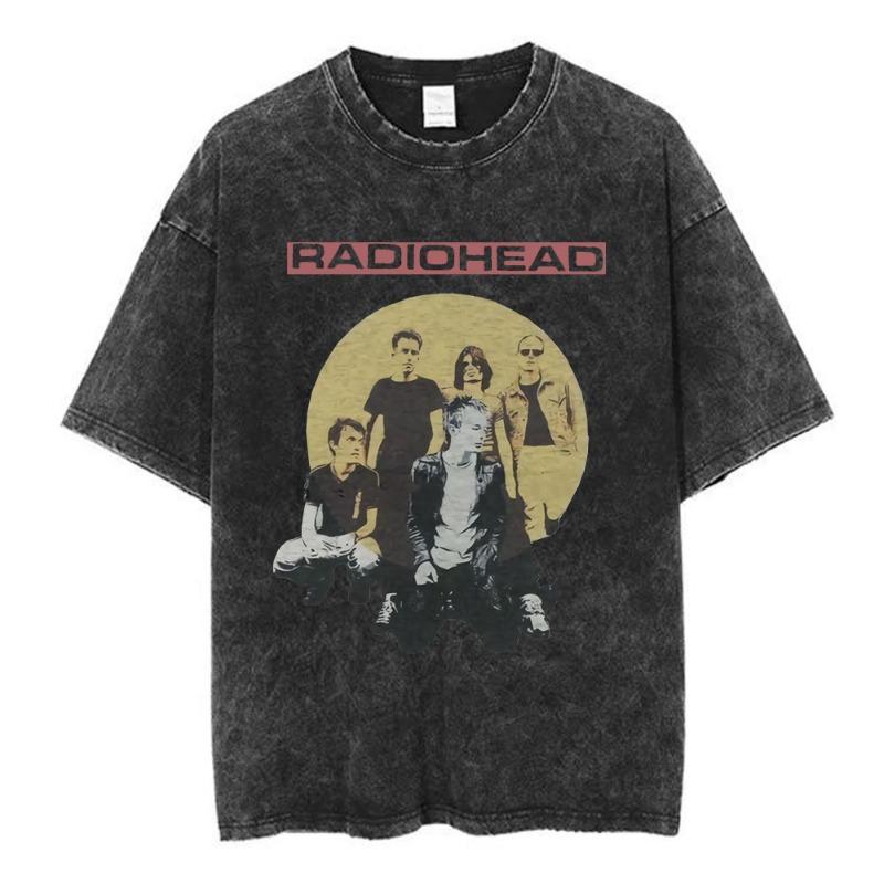 T-shirt rétro délavé Radiohead Band OK Computer pour femme et T-shirt Hip Hop Mode 100% Coton T-shirt décontracté
