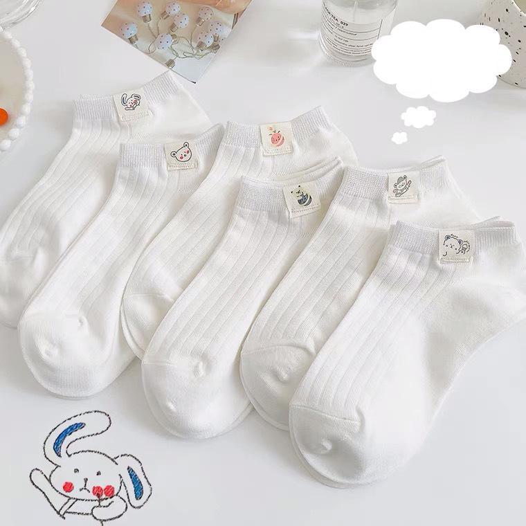Women's Japanese Style Cotton Ankle Socks - White, Cartoon Design, Summer Short Low-Cut, Korean Fashion