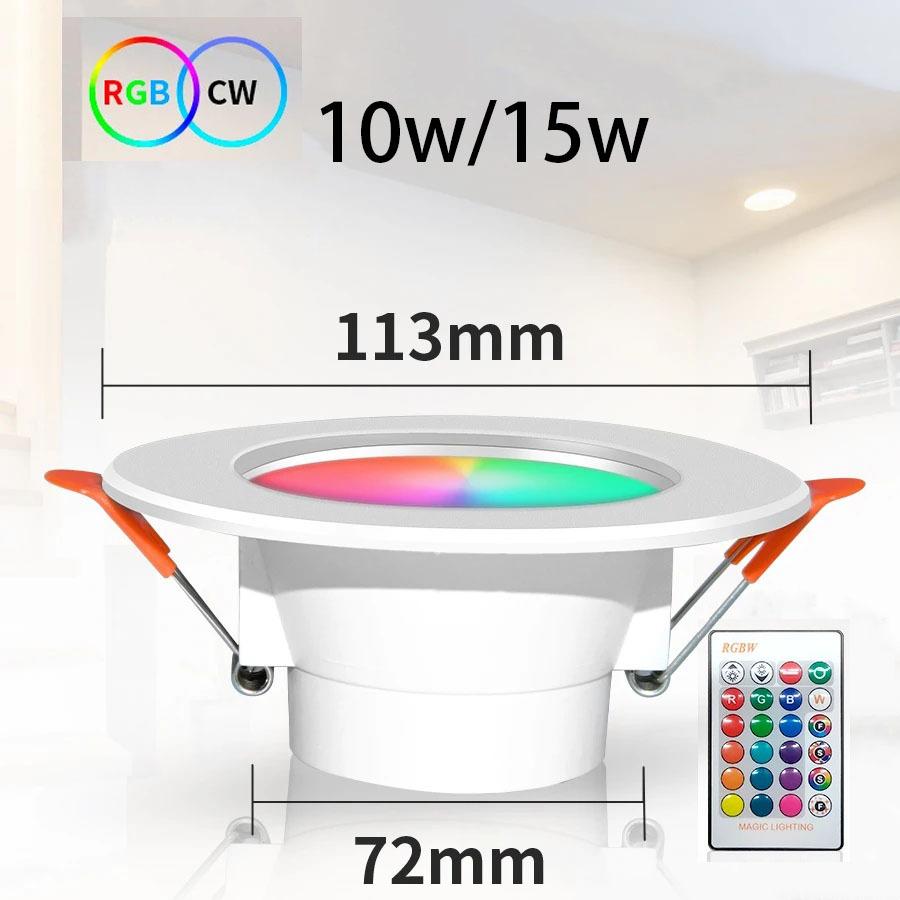 10/15W Smart LED Downlight,RGB Color Dimmable Changing Recessed Ceiling Light w/RF Remote Control,Easy Install Lamp for Bedroom