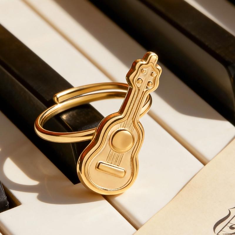 Stainless Steel Adjustable Wedding Rings Dating Rings Guitar Shape Delicate Finger Jewelry for Woman and Man Present