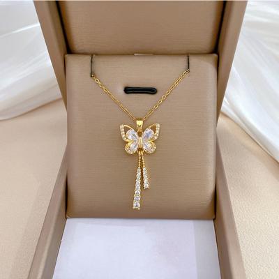 Stainless Steel Gold Plated Luxury Jewelry Romantic Taseel Butterfly Necklace For Women Bridal Wedding Party Gifts