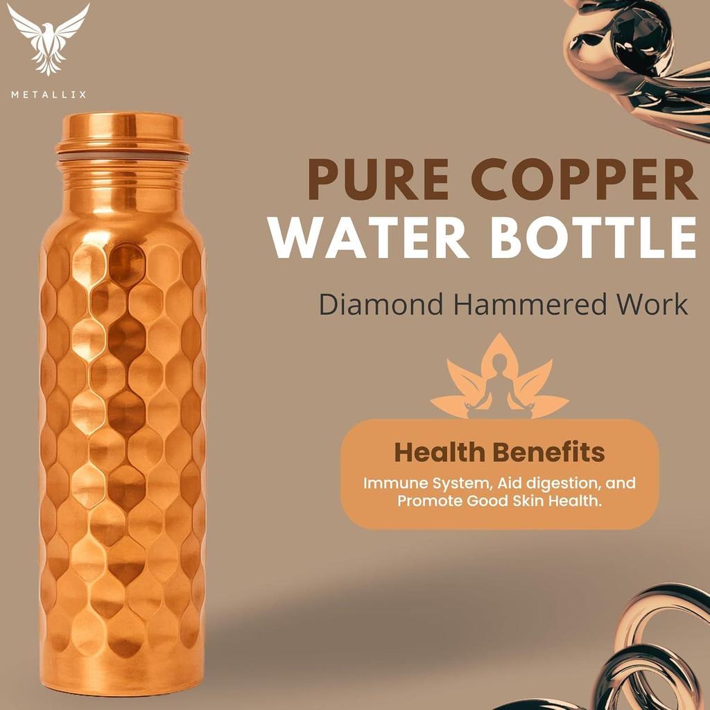 Copper Water Bottle 1 Ltr | Copper Bottle for Men & Women BPA Free & Leak Proof | Easy to Carry | Suitable for Yoga, School & Office