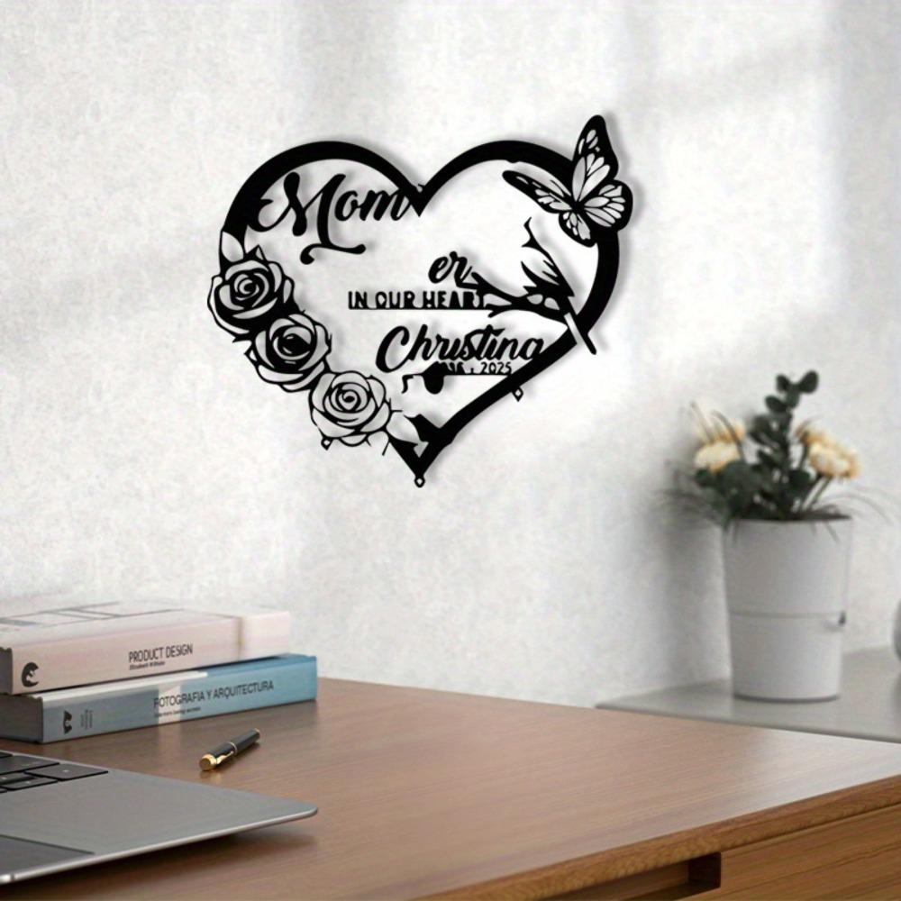 Elegant Memorial Iron Wall Art Rose Heart Weather Resistant Mother Gift Garden Home Decor