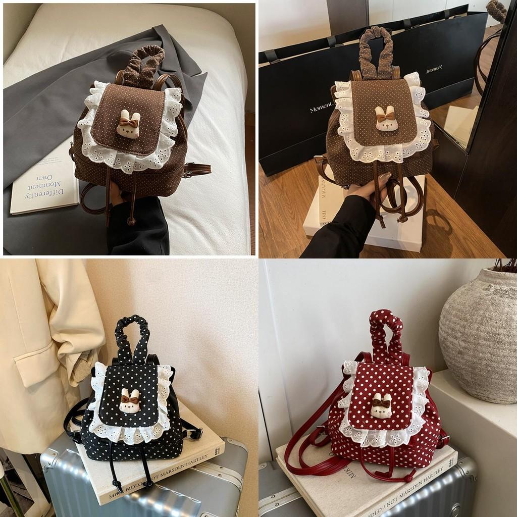 Pu Dot Pattern Mini Backpack For Women With Lace Detail For Daily Use