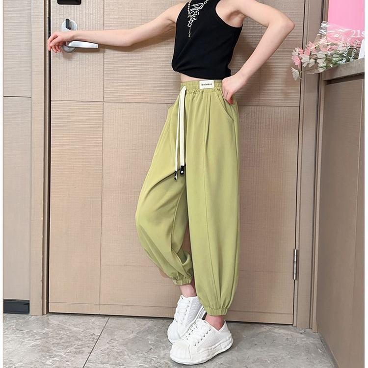 Girls' Pants Summer Children's Ice Silk Mosquito Proof Pants Summer Clothes Long Pants Sun Protection Thin Design Drawstring Cuffs