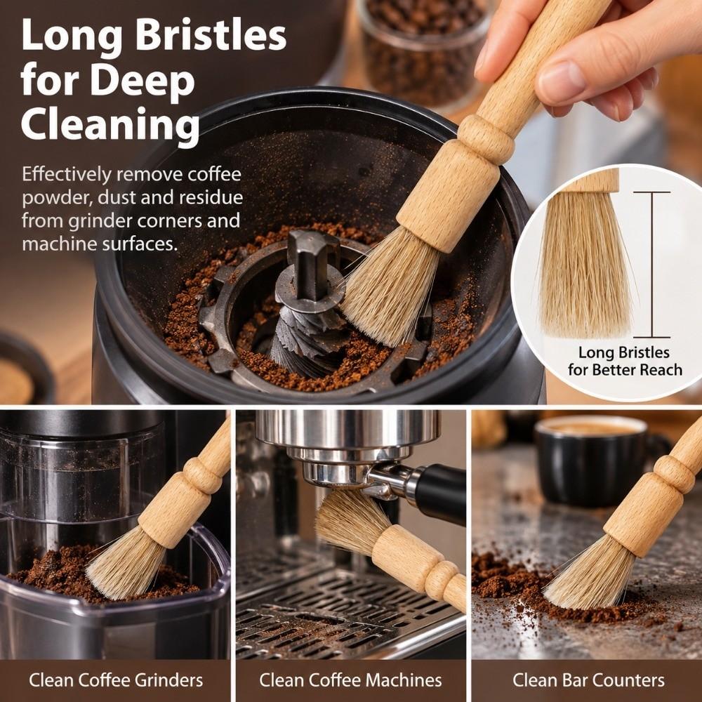 2PCS Long Handle Cleaning Brush Wooden Handle Powder Cleaning Brush  Coffee Machine