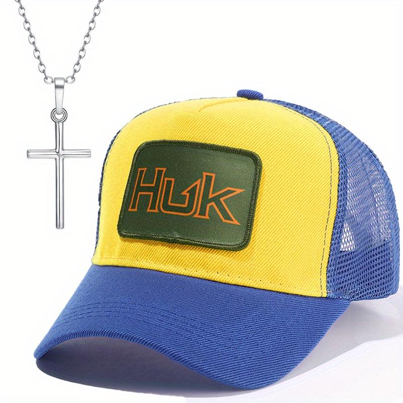 

Комплект из 2 мужских бейсболок, ожерелье с вышитыми буквами, сетчатая кепка Trucker Sun, сетчатая кепка с крестом, ожерелье с подвеской в виде утки, модная повседневная кепка жёлтый