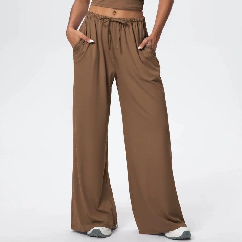 Side Pocket Wide Leg Pants Loose Casual Sports Pants Women's Elastic Drawstring Fitness Running Gym Yoga Women's Pant