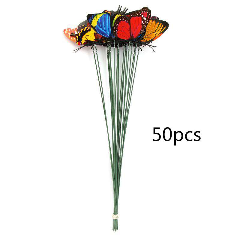 

50/100 шт. Садовые разноцветные колышки-бабочки, украшения-бабочки для патио на палочках 50PCS