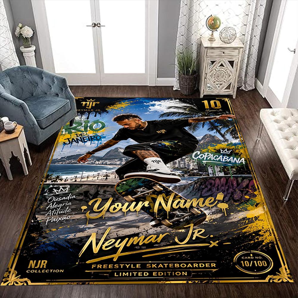 Neymar Jr Football Legend Customizable Name Carpet Design for Foyer Dormitory Playrooms Balcony Anti-slip Rug Office home decor Spiritual Gift