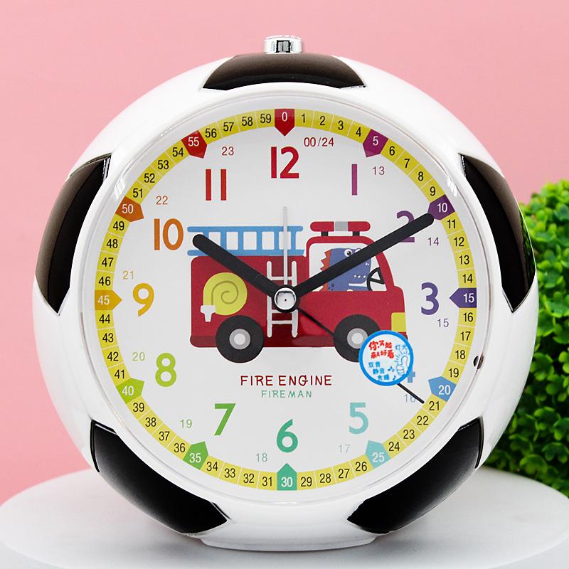 Children's Cute Cartoon Football Dual Music Alarm Clock Silent Sweep Second Snooze Night Light Teaching Clock Desk Clock