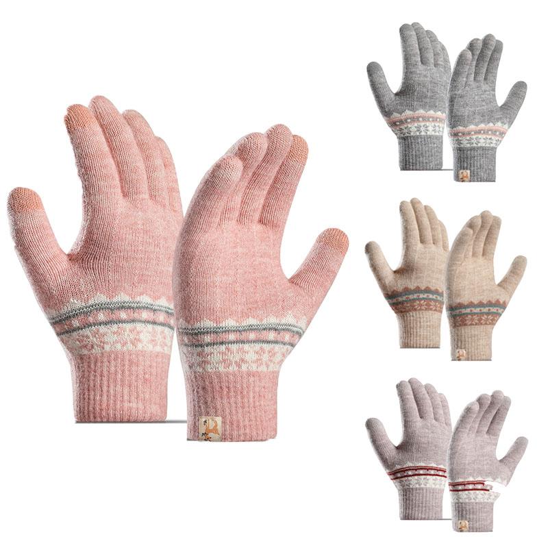 Touchscreen Winter Warm Gloves for Women Thickened Knitted Cold Resistant Outdoor Cycling Sports Gloves