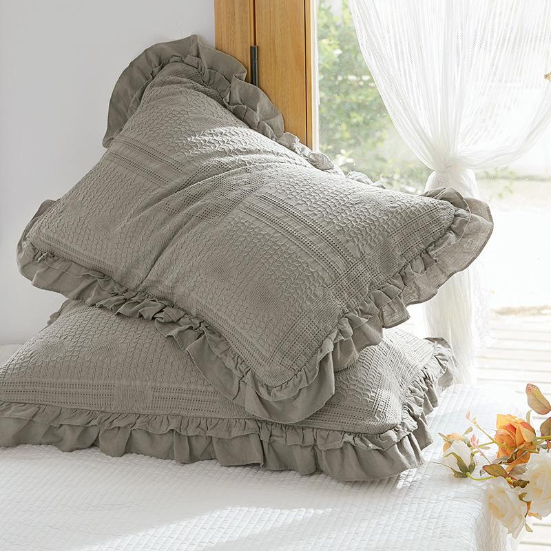 45x75cm Solid Color Cotton Pillowcase Adult Home Double-layer Lotus Leaf Lace Pillow Core Cover Enlarge Widen Fix The Non Displaced Pillow Covers