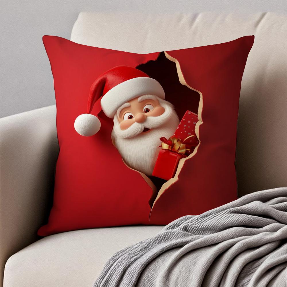 Santa Claus Cushion Cover Pillowcase Antidustmite Invisible Zipper Short Plush Sofa Cushion
