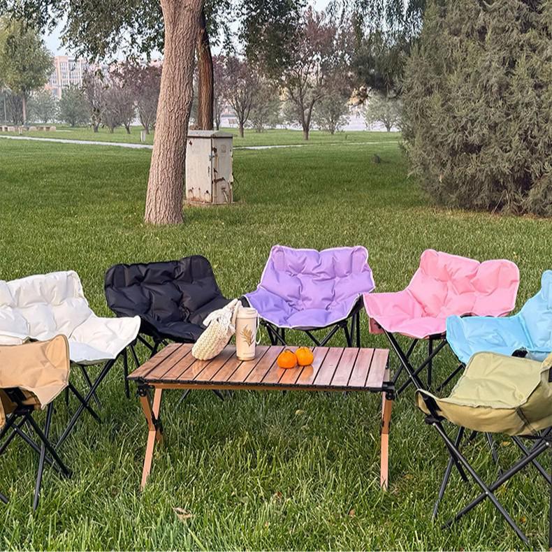 Skládací měsíční židle s polstrováním a nízkou opěrkou pro podzim/zimu - Přenosná venkovní kempingová židle