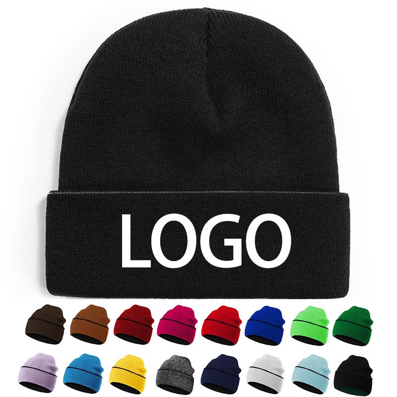 Men Women Unisex Knitted Beanie Hats Winter Soft Warm Skull Cap Fashion Outdoor Casual 3D Embroidery Beach Custom Logo 100%