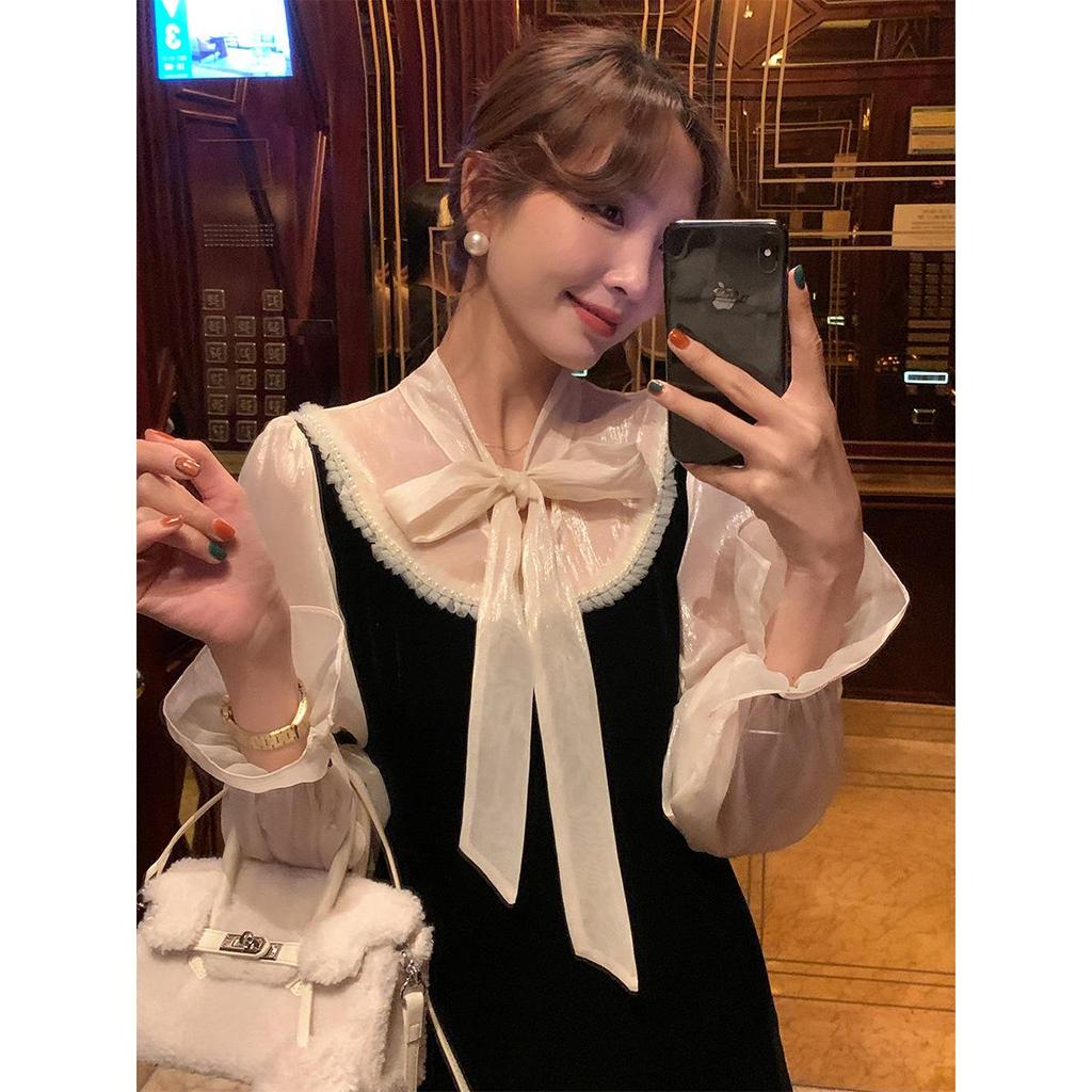 Elegantes Winterspitzen-Samtkleid - Falsches zweiteiliges langes Rock für Damen (Nicht erstattungsfähig)