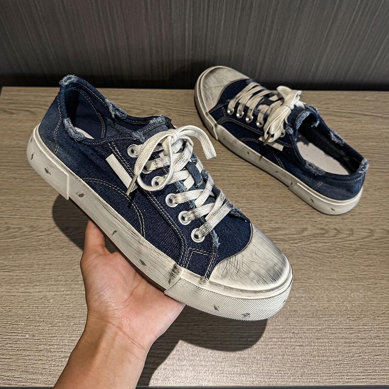 2025 New- Vintage Blue Canvas Shoes Man Original Low Top Men’s Vulcanize Shoes Summer Skateboard Sneakers Men Zapatillas Hombre*