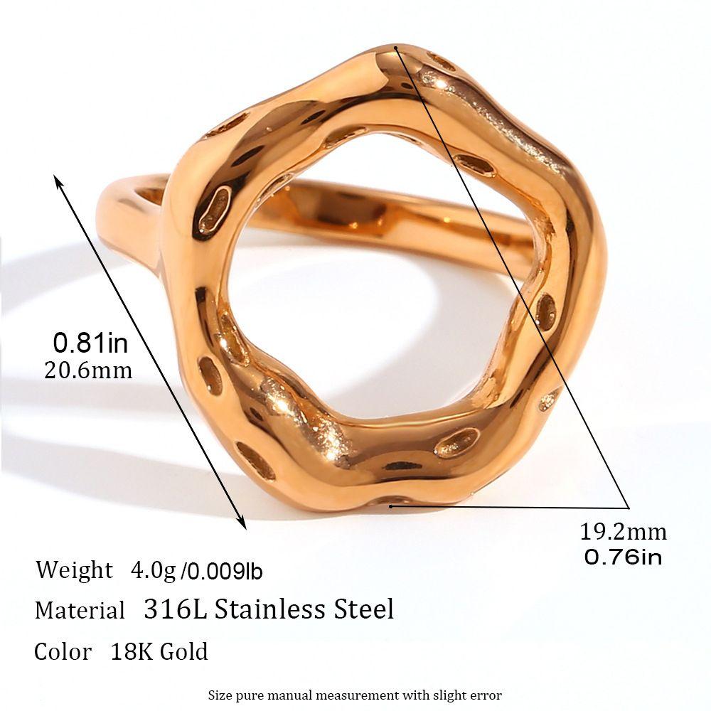 Vintage Circle Motif Stainless Steel Ring for Women Melted Texture Detail Texture Temperament Jewelry
