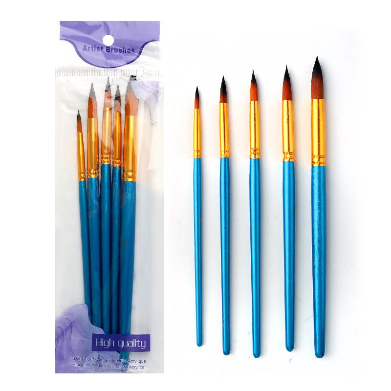 Wei Zhuang Art Student Brush Set: Nylon Bristles with Red, Blue, and Black Handles for Gouache, Watercolor, and Acrylic Painting