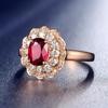 Flower-Shaped Pigeon Blood Ruby Ring with Full Diamond, Adjustable Rose Gold Plated Setting