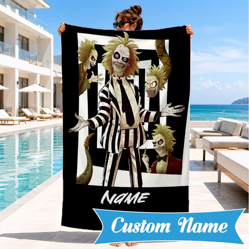 Custom Name Psychedelic Beetle  Beach Towel Microfiber Beach Towel, Lightweight and Quick-Dry, for Summer Travel, Swimming Pool Gift