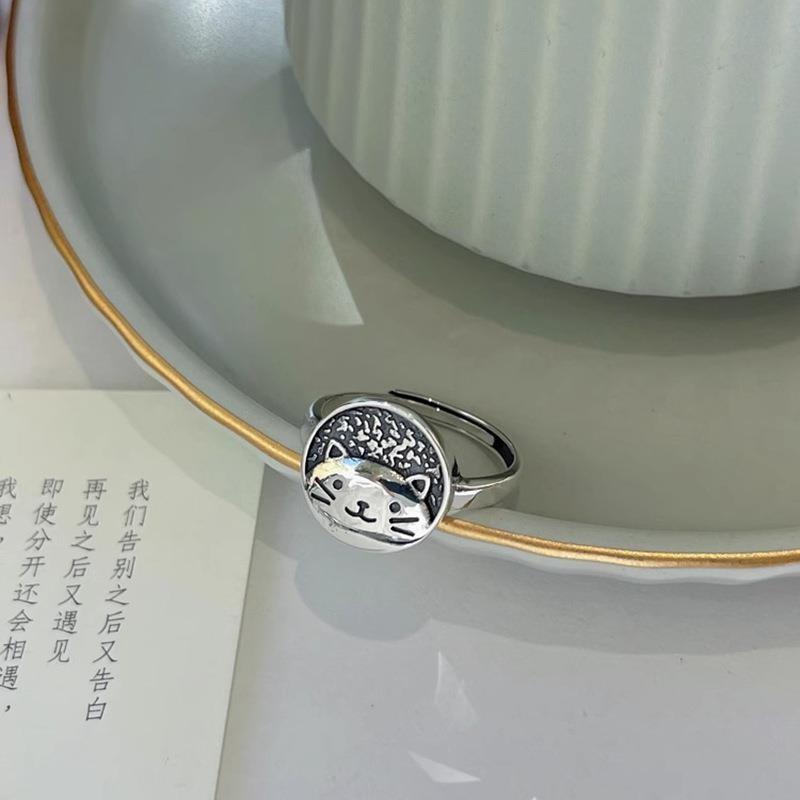 

Винтажное стильное кольцо с кошкой для женщин, с регулируемым дизайном и кошкой-талисманом на удачу
