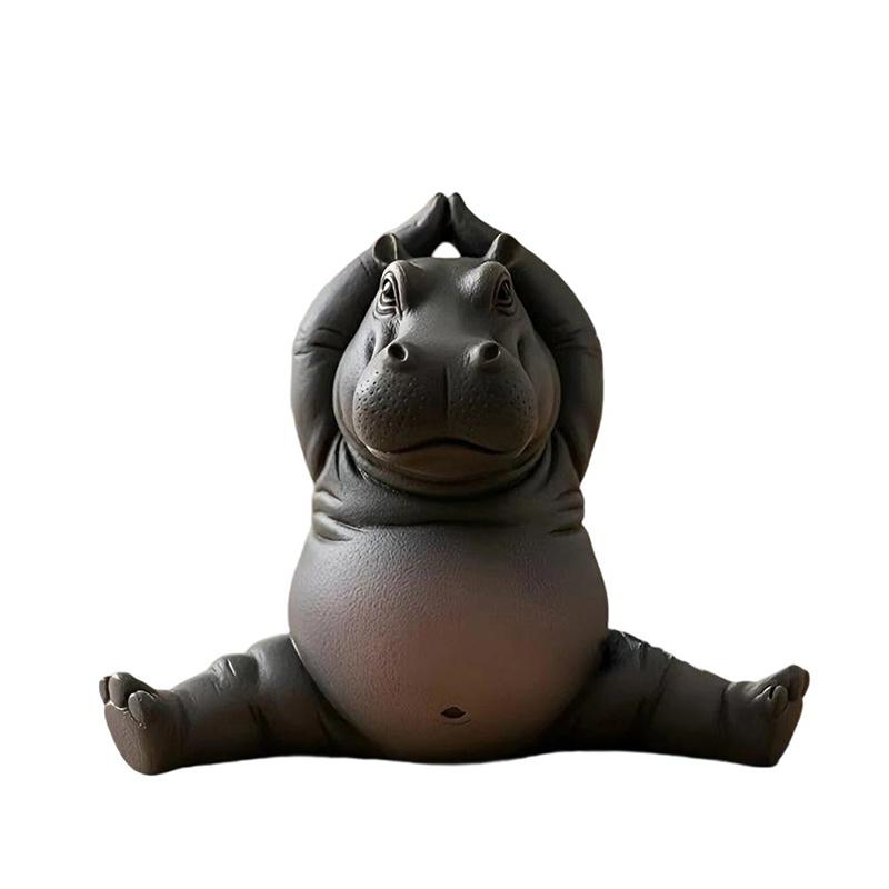 Yoga Hippopotamus Resin Statue, Hand‑made Animal Figurine, Decorative Table Ornament for Yoga Lovers Gift