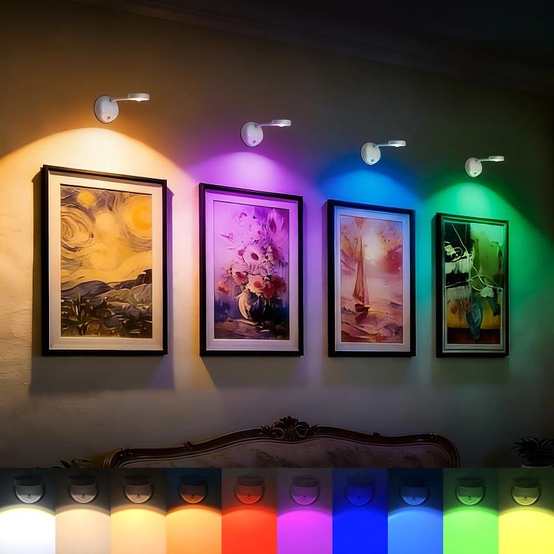 RGB Motion Sensor Wall Light Rechargeable Magnetic LED Wall Lamp 16 Colors Dimmable Remote Control Wireless for Stairway Bedroom Hallway Decor