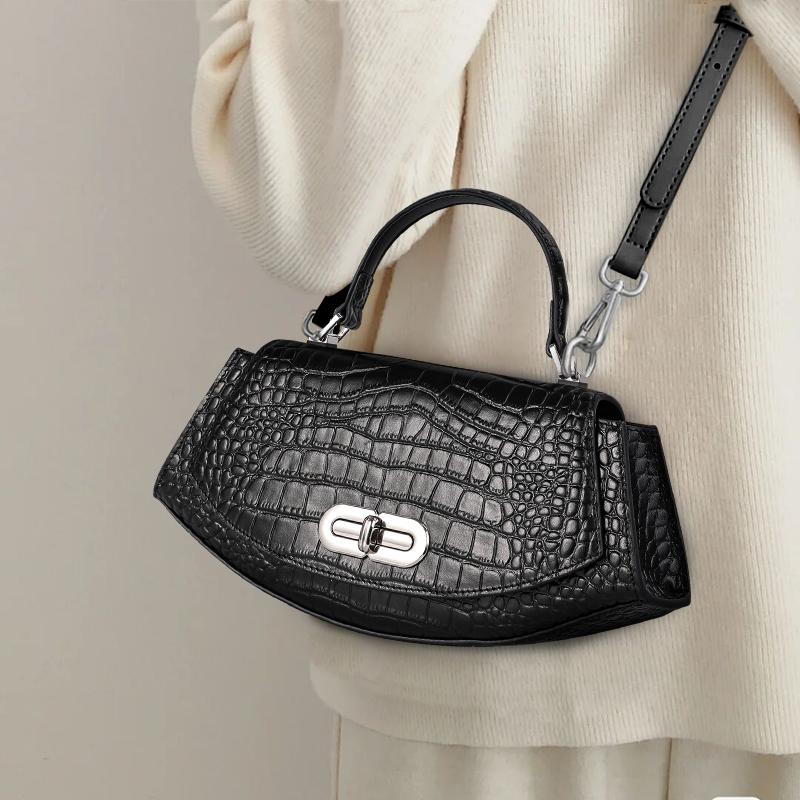 Aidrani The New Women's Single Shoulder Crossbody Bag with a Black Crocodile Pattern Has a Unique Appearance Made of Cowhide