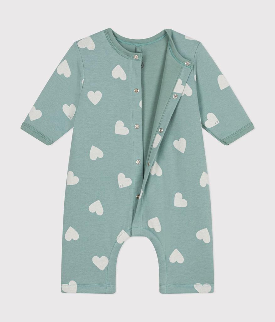 Heart Print Footless Romper A0DAN Light White 6 months 67cm [Petit Bateau] Green/Milky