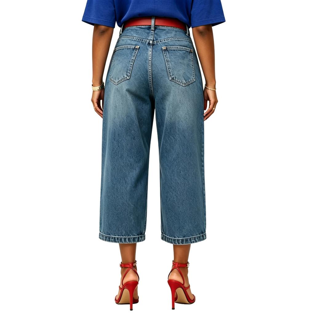 Women's Fashion Floral Print Denim Casual Wide Leg Pants High Waist Loose Fit Comfortable Bottoms Suitable for Everyday Wear
